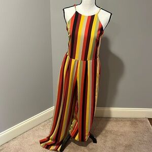 Moa Moa Red,Yellow, Green, Black Back Tie Halter Jumpsuit Retro Wide-Leg